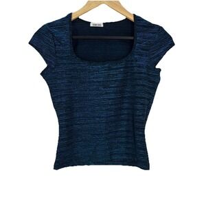 Y2K Star CCC Womens Crop Top Size M Blue Metallic Stretch Indie Sleaze Statement